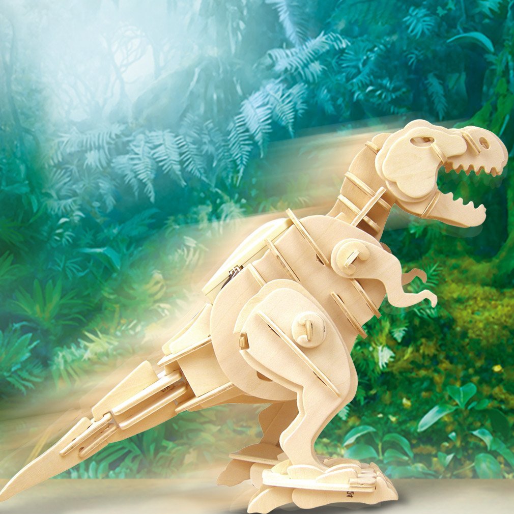 Diy 3D Walking T-REX Wooden Puzzle Kit Sound Control Dinosaur Toy Present –  Leones Marvelous Items
